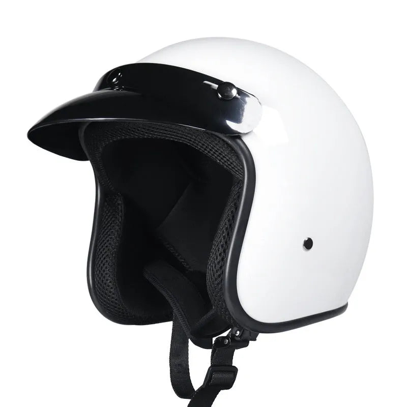 Retro half helmet in matte black with ABS shell, one side view against a neutral background