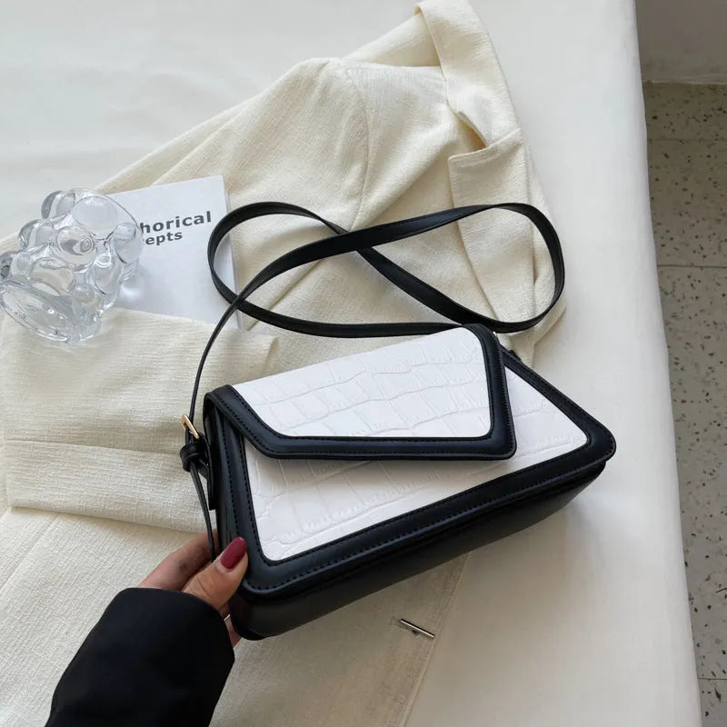 Stone pattern square shoulder bag in PU material with horizontal shape and one strap