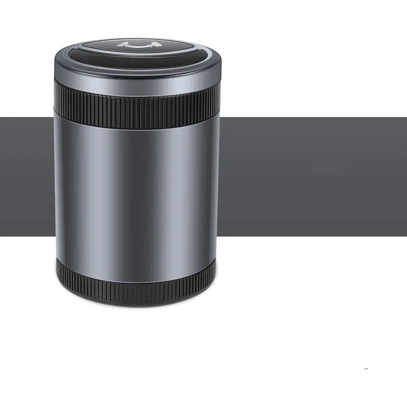 Automatic induction ashtray in black with USB cable, suitable for car, home, or office.
