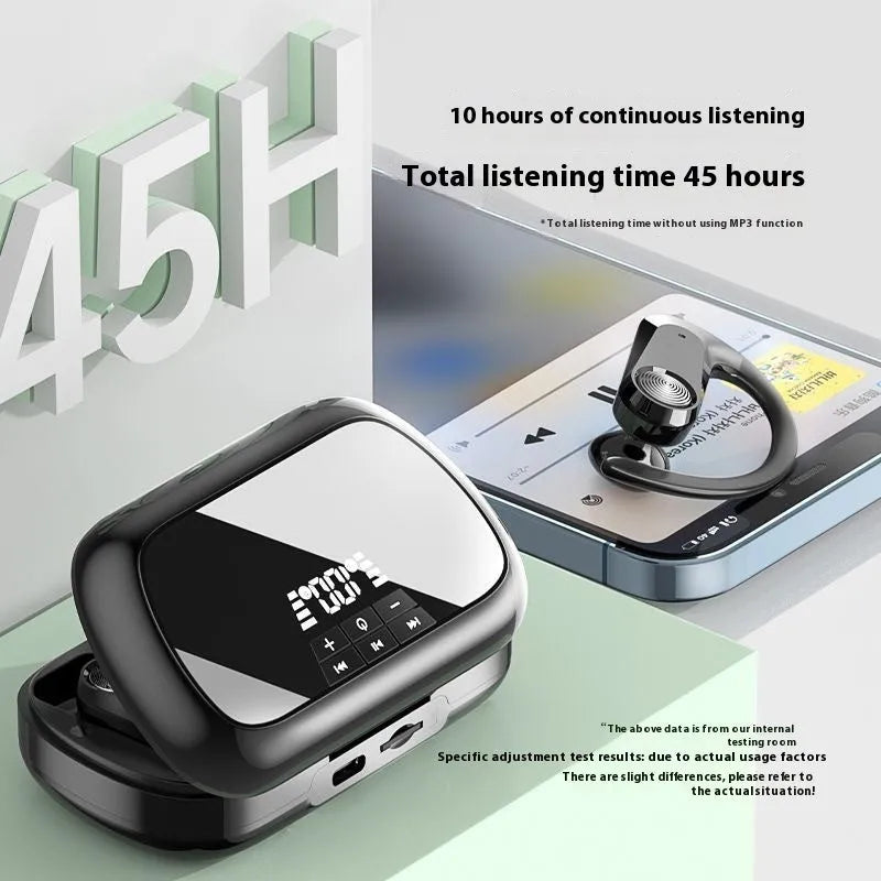 Sports running in-ear headset in ear hook style with digital display Black colour PC ABS material