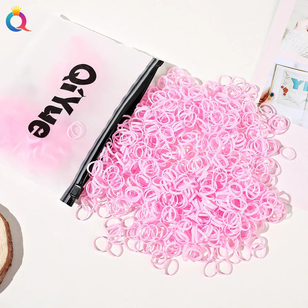 Children's hair rubber bands in various colours, cartoon Korean style, strong pull, disposable, 1000pcs or 500pcs pack.