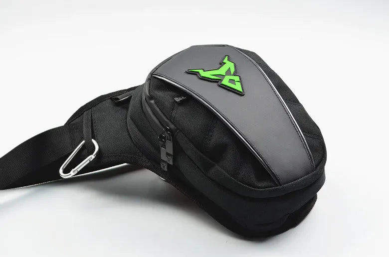 0105MC motorcycle leg bag in 1200D Oxford cloth shown in blue, with adjustable strap for multiple carry positions.