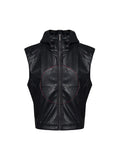Black PU leather waistcoat for men with hooded collar and star detailing