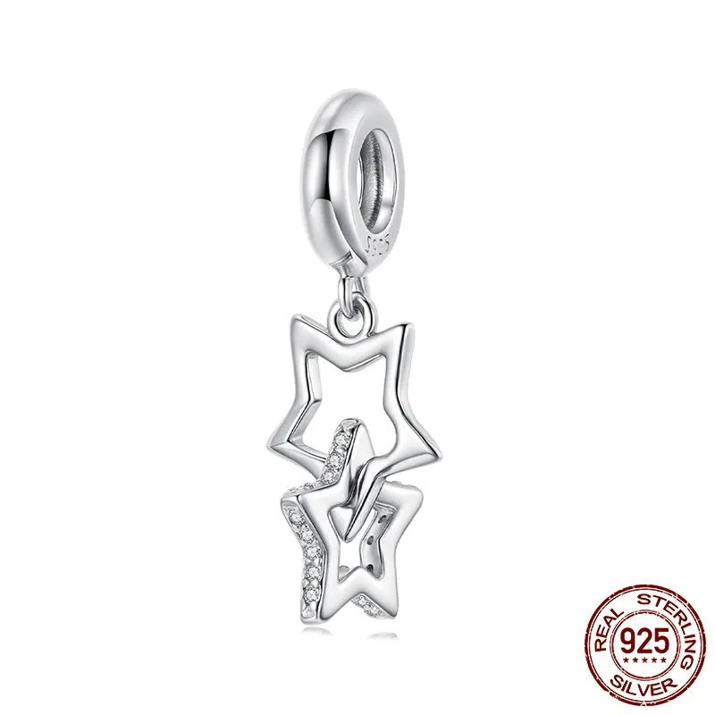 Single S925 sterling silver starlight bead 2.4cm tall with 0.45cm aperture on white background