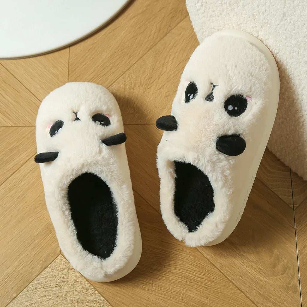 Panda pattern cotton and linen toe ring slippers with non-slip PVC soles in adult unisex sizing