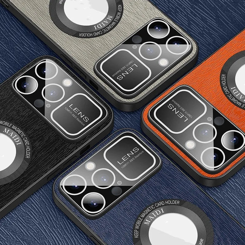 Magnetic phone case with large window tree pattern in silver gray for iPhone 14 Pro Max
