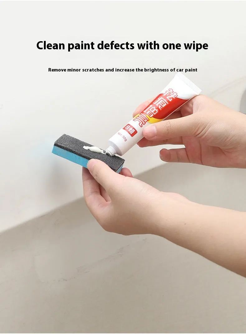 Car repair wax kit showing Scratch Removal A Wax, Brightening B Wax, and a frosted sponge mop for paint correction.
