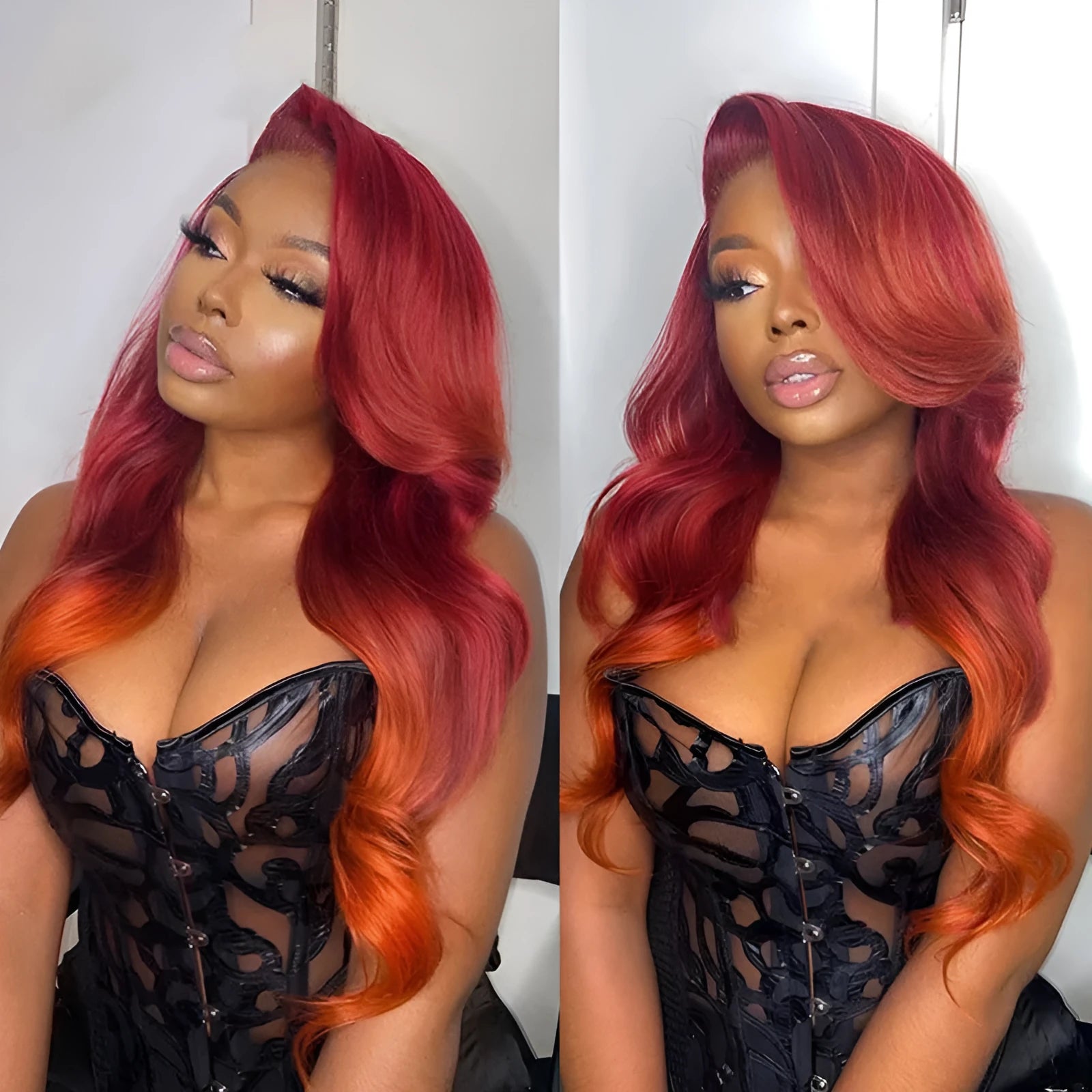 13x4 front lace real hair wig transparent lace straight medium long length ladies wig on mannequin head