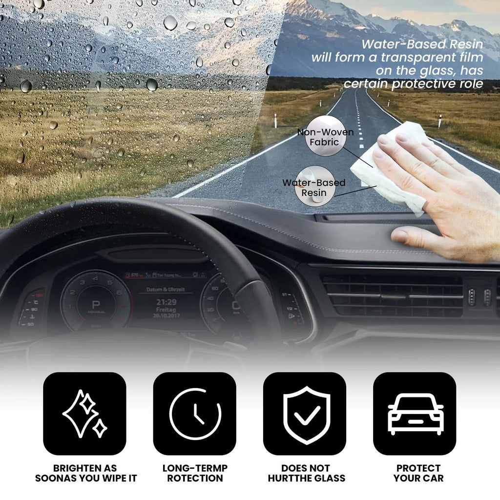 Pack of 40 car anti-fog and rain-repellent treatment wipes on a non-woven fabric