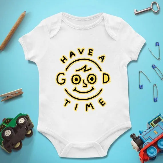 Customised 100% cotton baby romper in blue for 0-3 months, with personalised text design