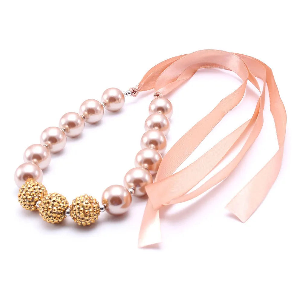 Pink children's necklace with 36cm round bead chain, 20mm beads and 10cm extension chain
