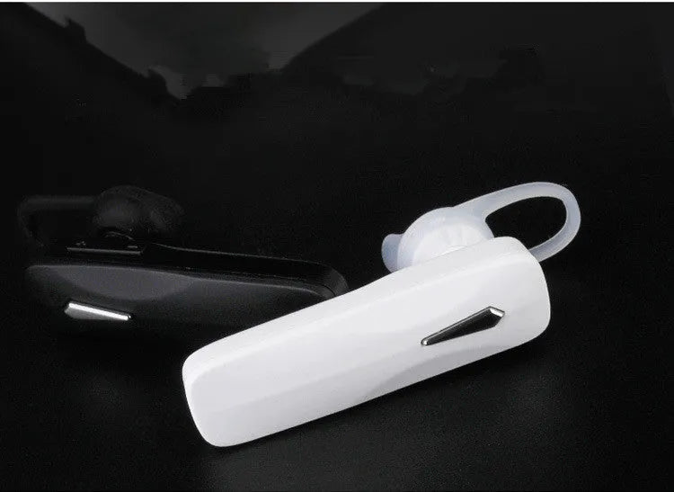 M163 black and white Bluetooth car headset for hands-free calling with voice broadcast feature