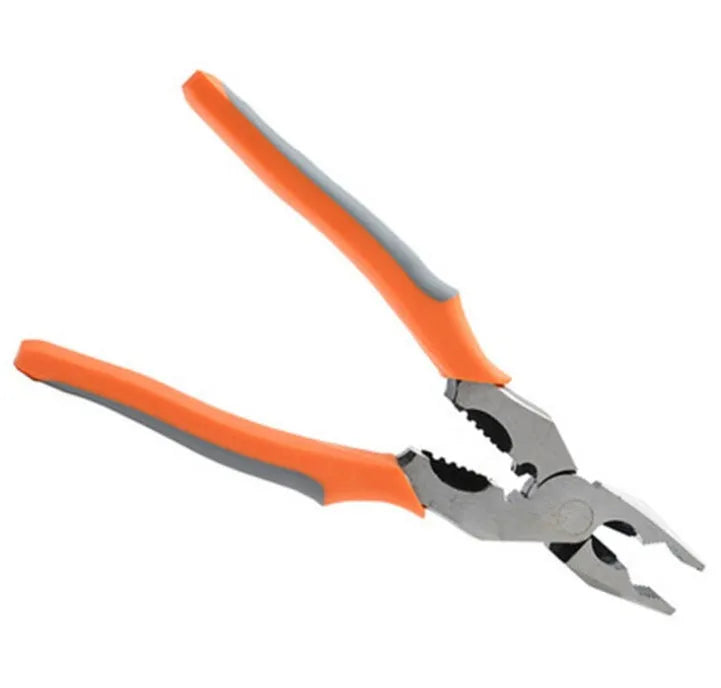 Orange 118-129 multi-function wire cutter pliers with chrome steel head and textured PVC handles