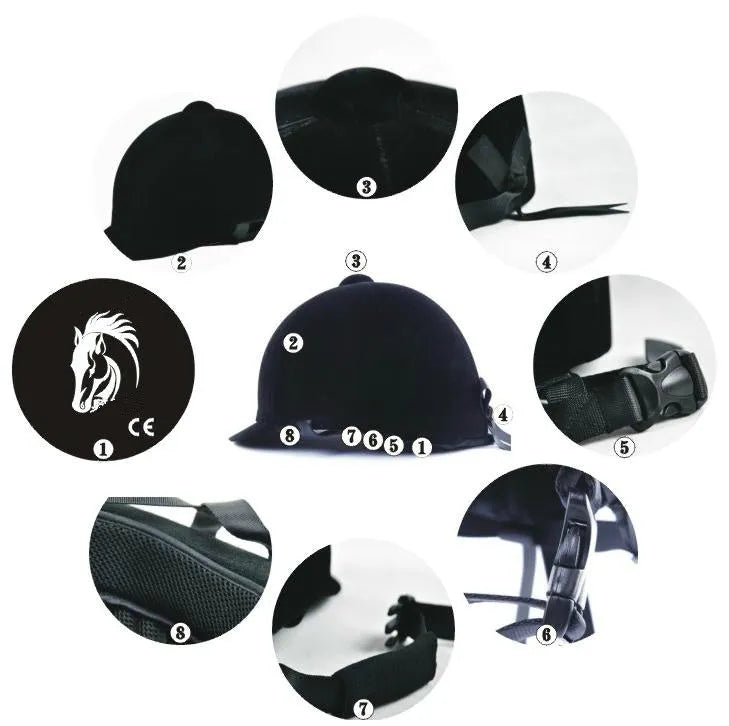 Knight children's equestrian helmet in black with ABS shell and breathable ventilation holes, adjustable fit for 53-55cm head circumference