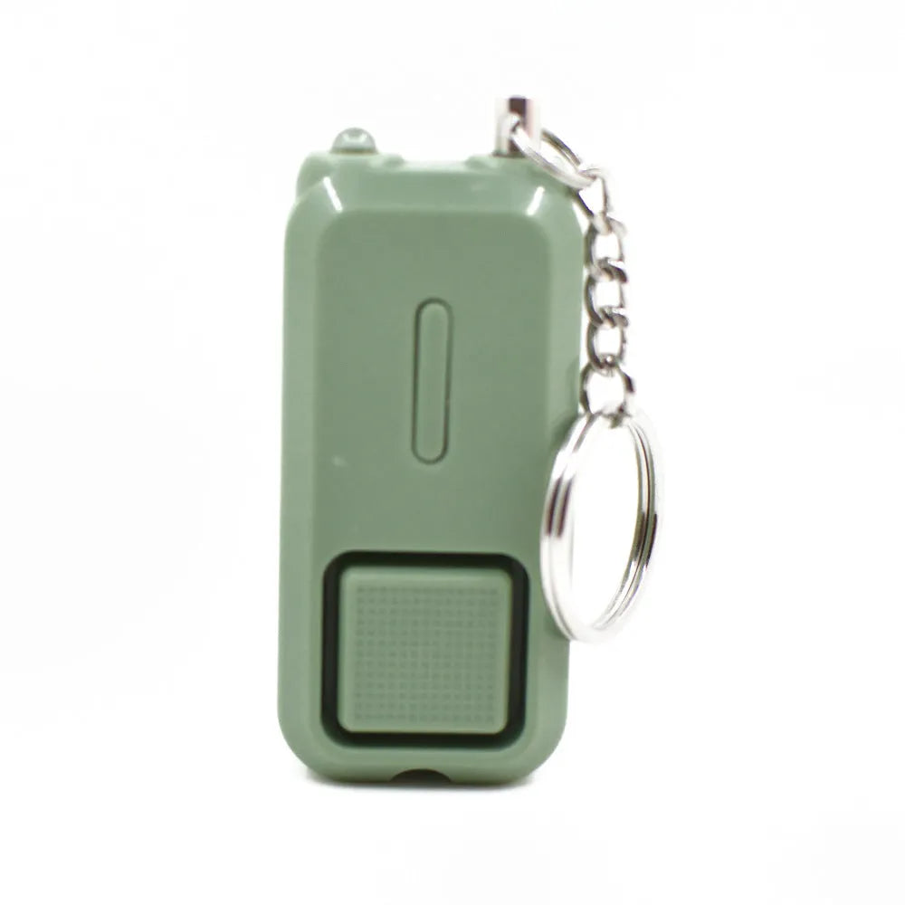 ZQ-202 personal safety alarm in pink, black, white, yellow, or green colours on a keychain.