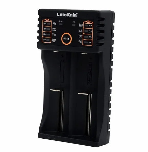 Two-slot lithium battery charger with LED display, Micro USB input, charging 18650 and 14500 cells