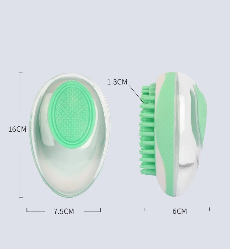 2-in-1 dog cat bath brush with soft silicone bristles in green non-slip grip design
