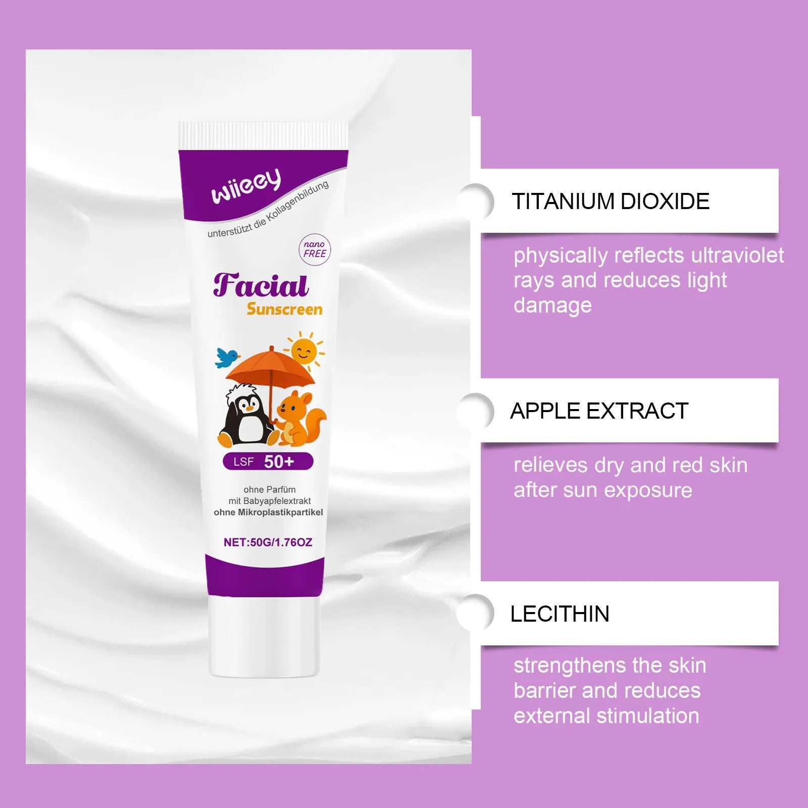 50g summer sunscreen tube with titanium dioxide and apple extract for outdoor protection