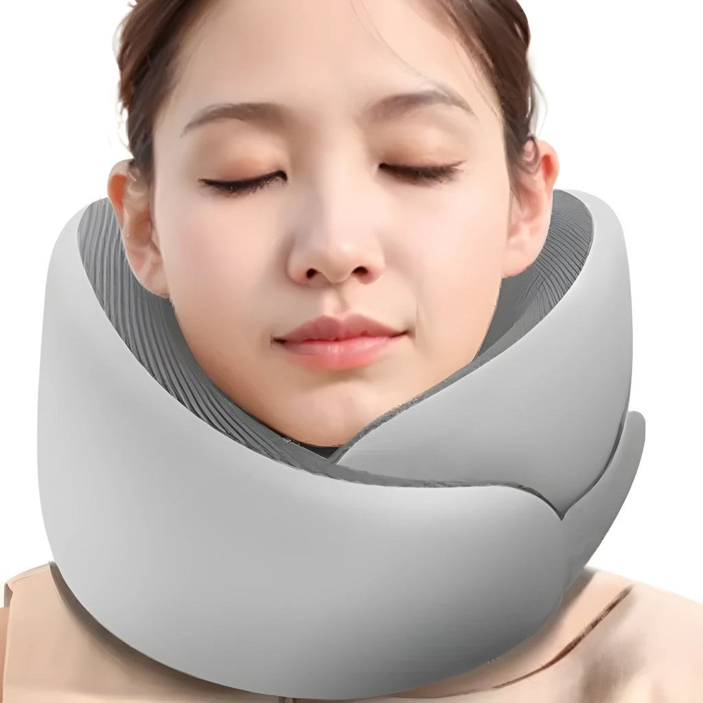 Memory foam U-shaped travel neck pillow with magnetic cloth fabric in light gray colour