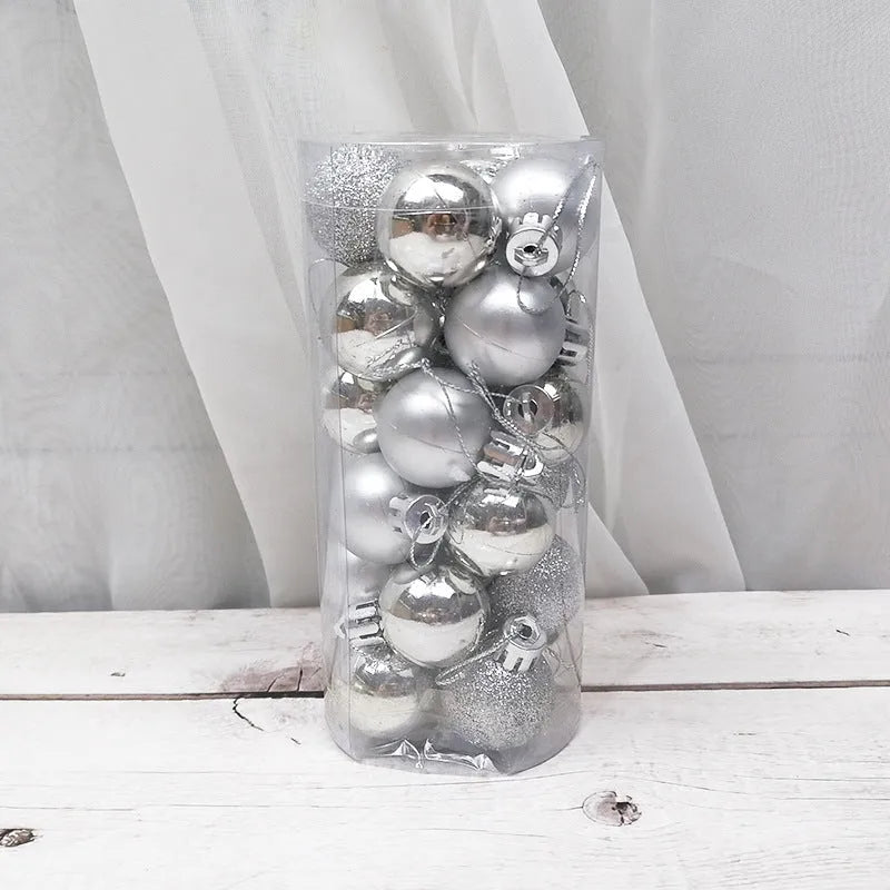 Shiny matte electroplated barrel-shaped plastic Christmas bauble in assorted colours, 6cm diameter.