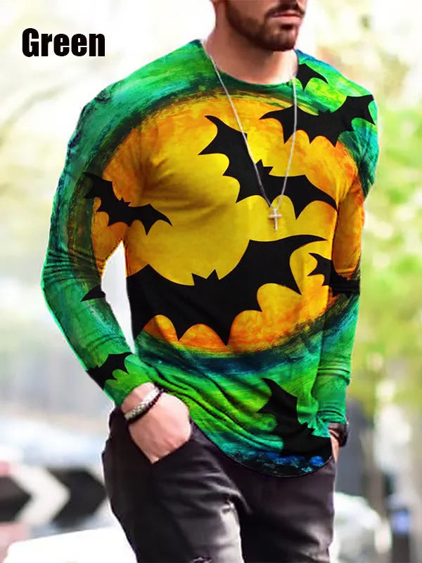 Men's long-sleeved camouflage print T-shirt with round neck and straight version fit in black colour