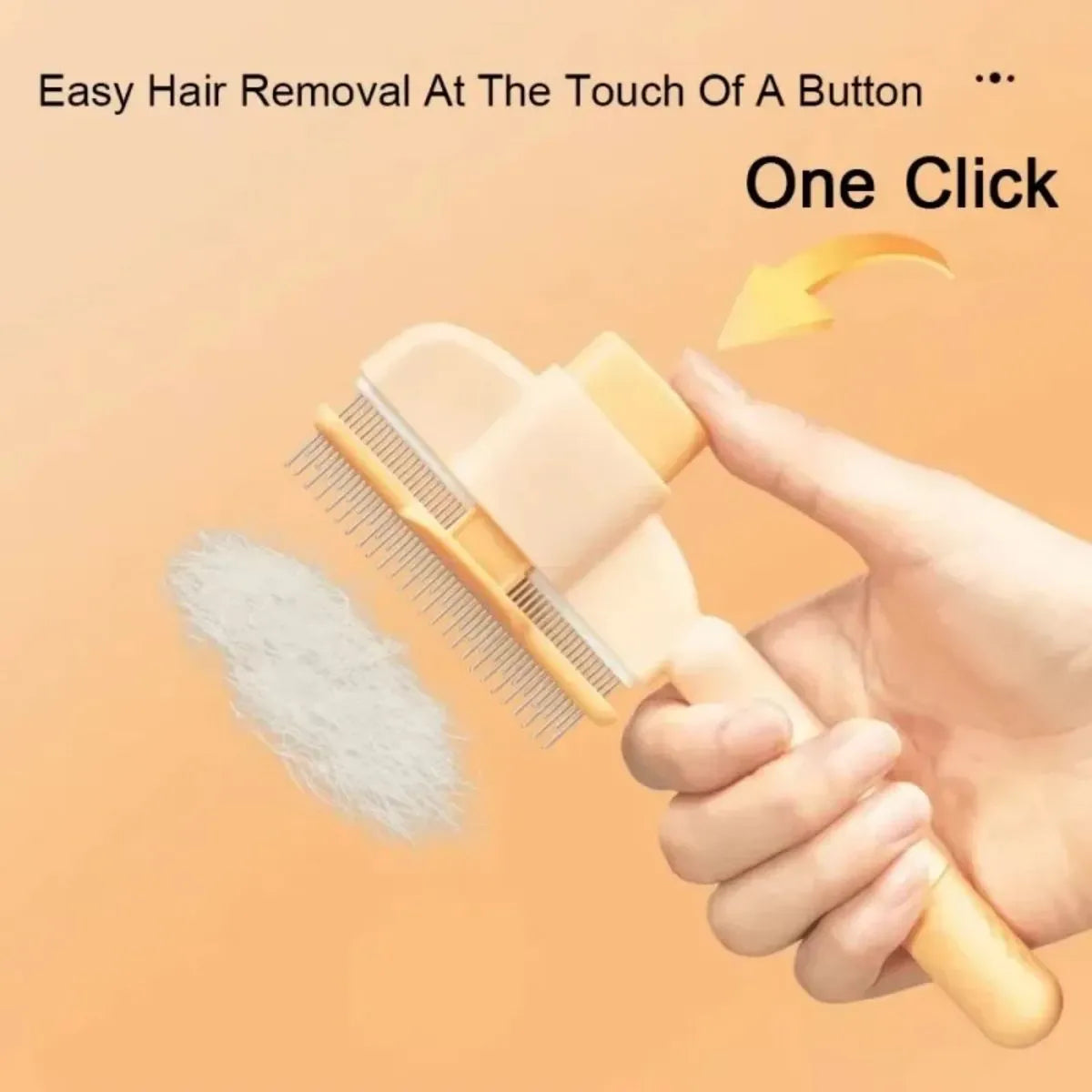Green and yellow dog grooming brush with silicone bristles and one-click hair removal mechanism