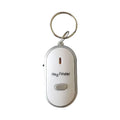 A small oval-shaped plastic key finder pendant in various colours, shown with two button batteries.