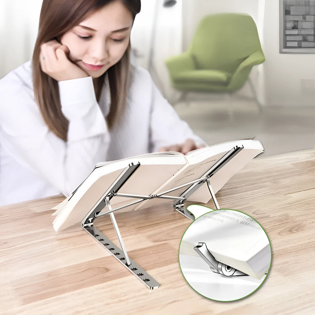 Adjustable foldable aluminium laptop stand with silicone pads for 7-15 inch laptop, silver colour