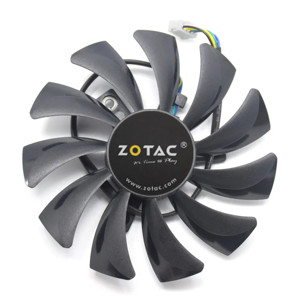 Black 85mm square graphics card cooling fan with a 4-pin connector.