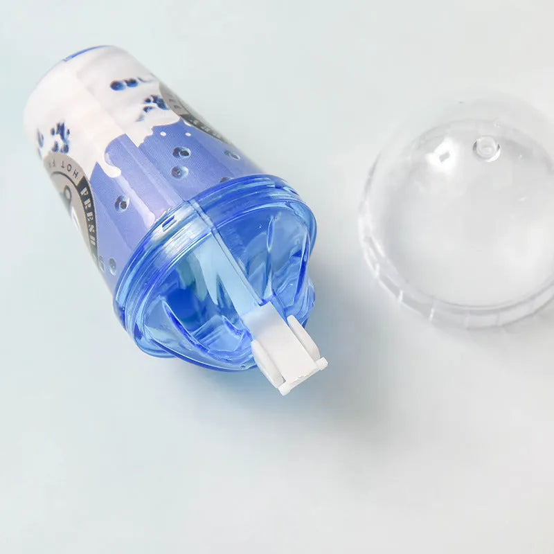 Ice cream shape correction tape with tea cup design, plastic dispenser, 2x7 cm, in blue colour