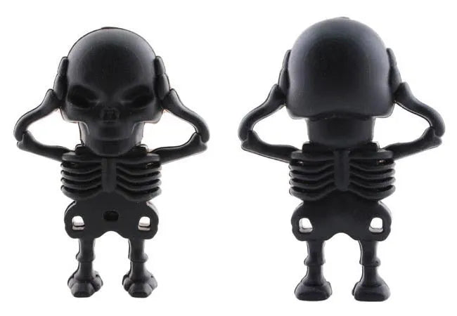 Halloween skeleton skull shaped USB flash drive with cartoon features and attached keychain