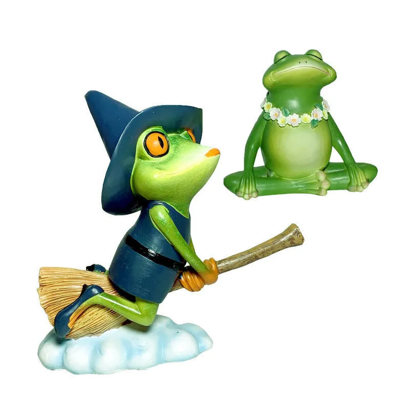RDW123 coloured magic yoga frog resin and plastic ornament on a surface.