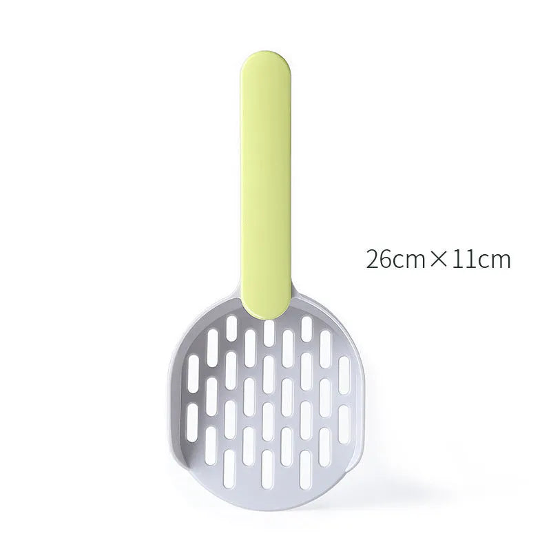 Blue plastic cat litter shovel for cleaning litter boxes measuring 26.6cm long