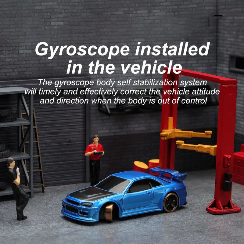 Blue Turbo Racing C64 1:76 scale gyro RC drift car with P21-SVC remote control