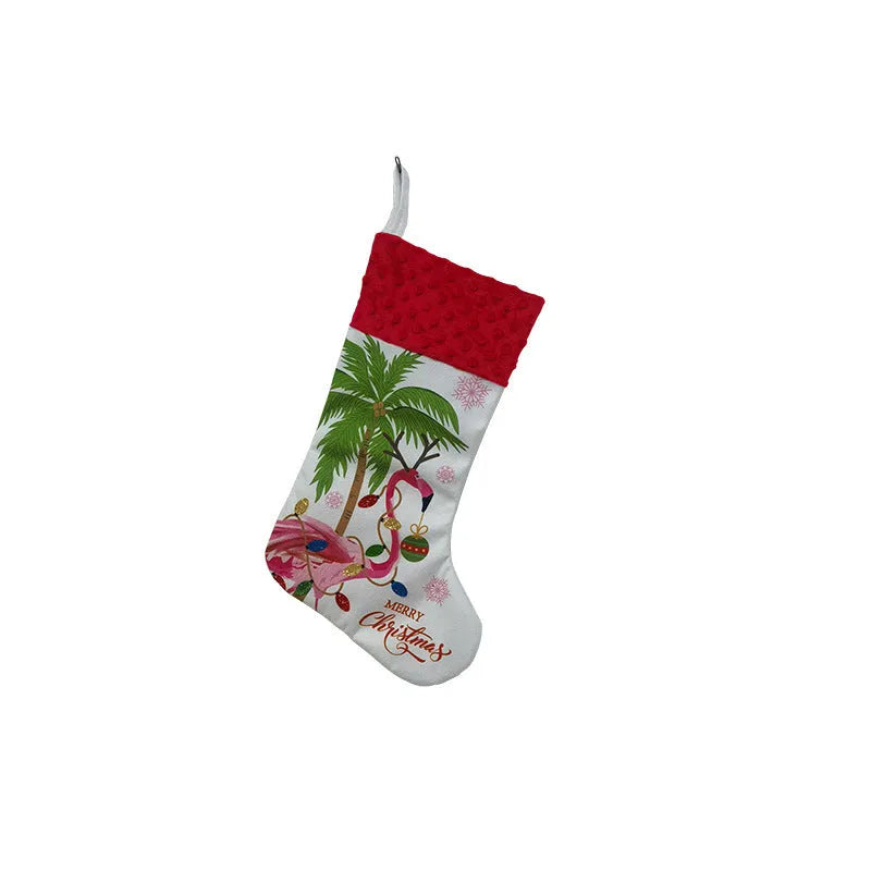 Large flamingo-patterned red Christmas stocking hanging decoration measuring 46 by 28 centimetres