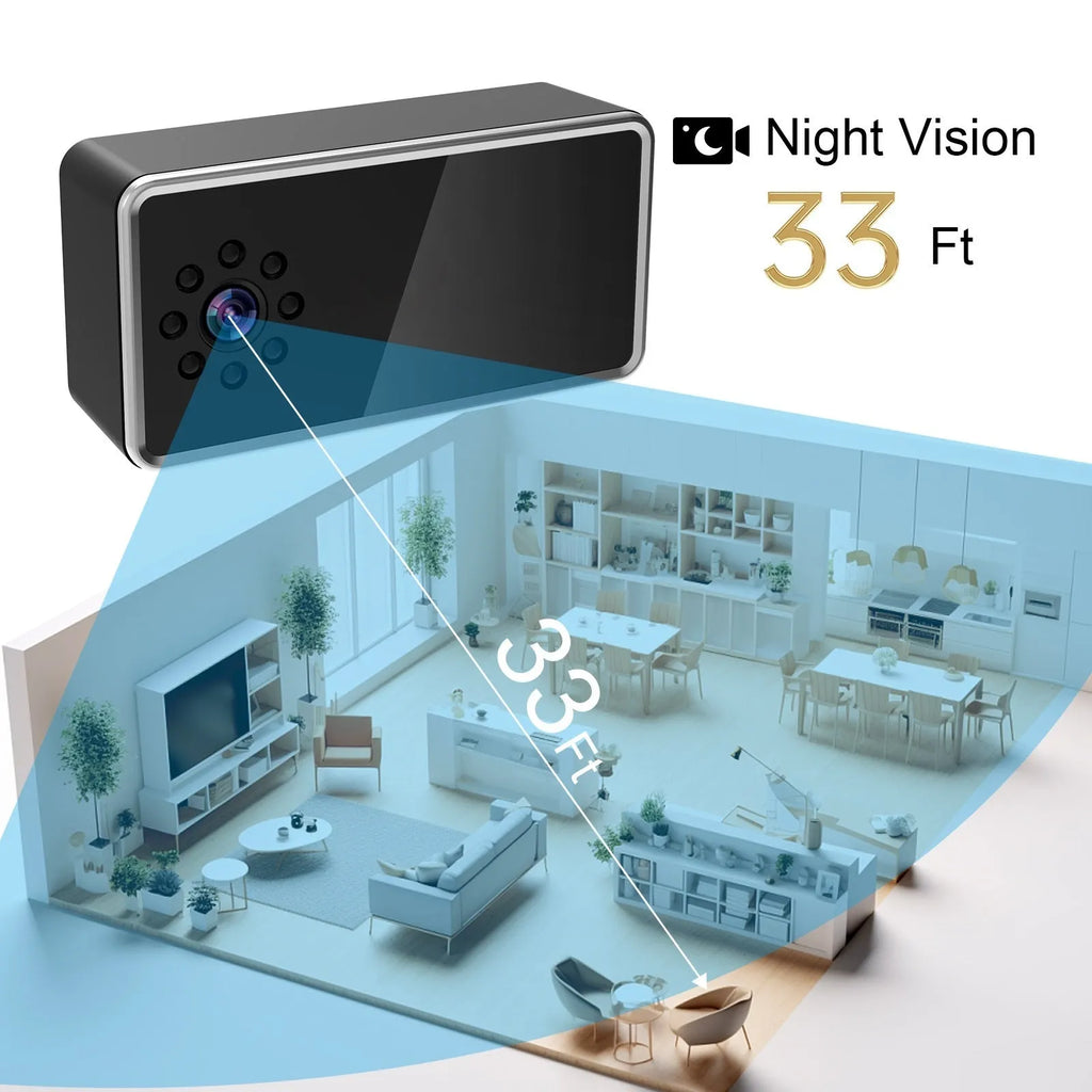 Compact wireless home surveillance camera on a table