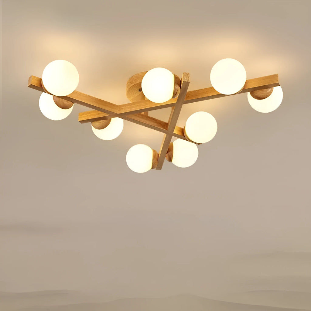 Modern Nordic style ceiling light with wooden accents and a dimmable three-colour LED light source for the living room.