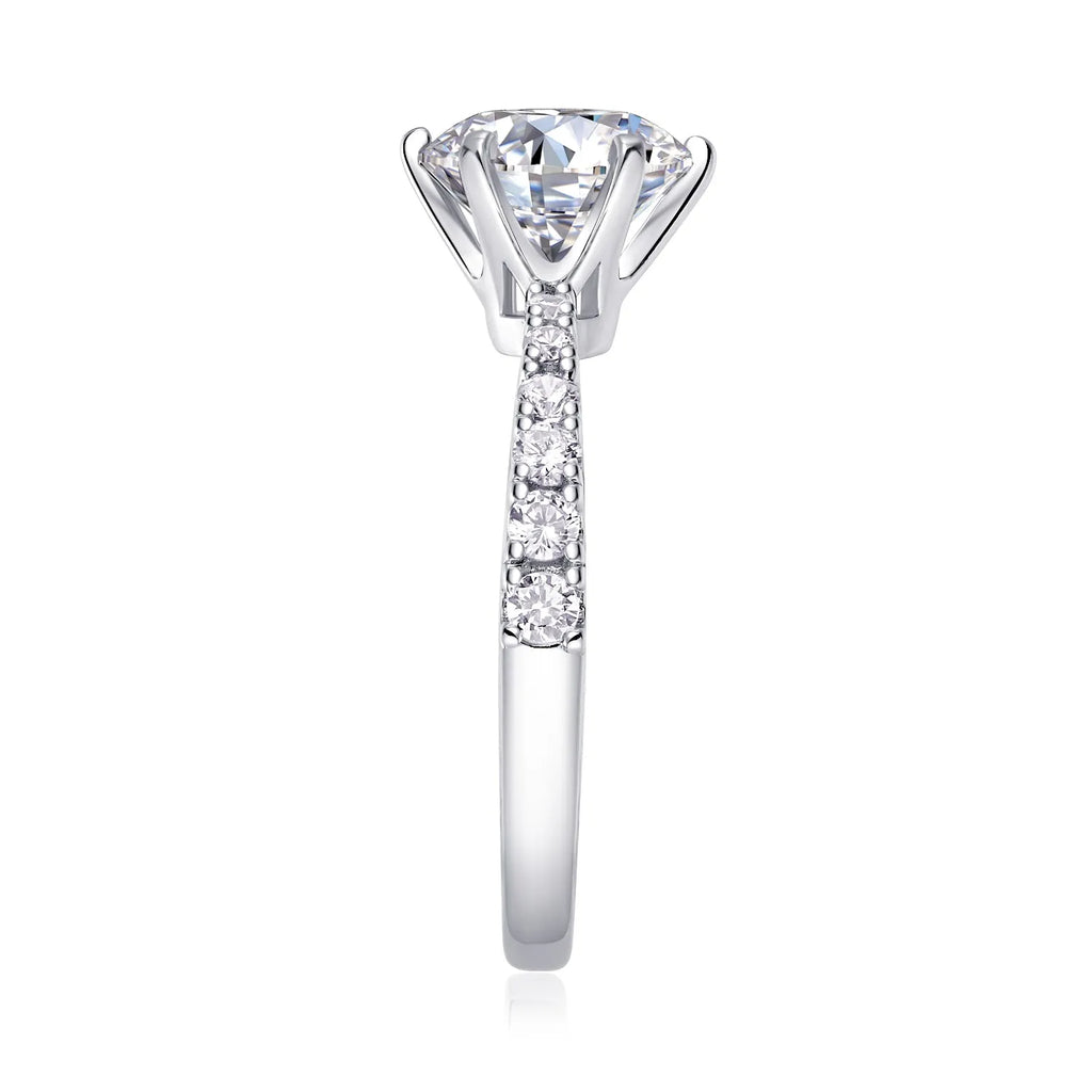 Goddess's Blessing wedding ring set with 2-carat moissanite stone in platinum-plated S925 silver band, gift box packaging