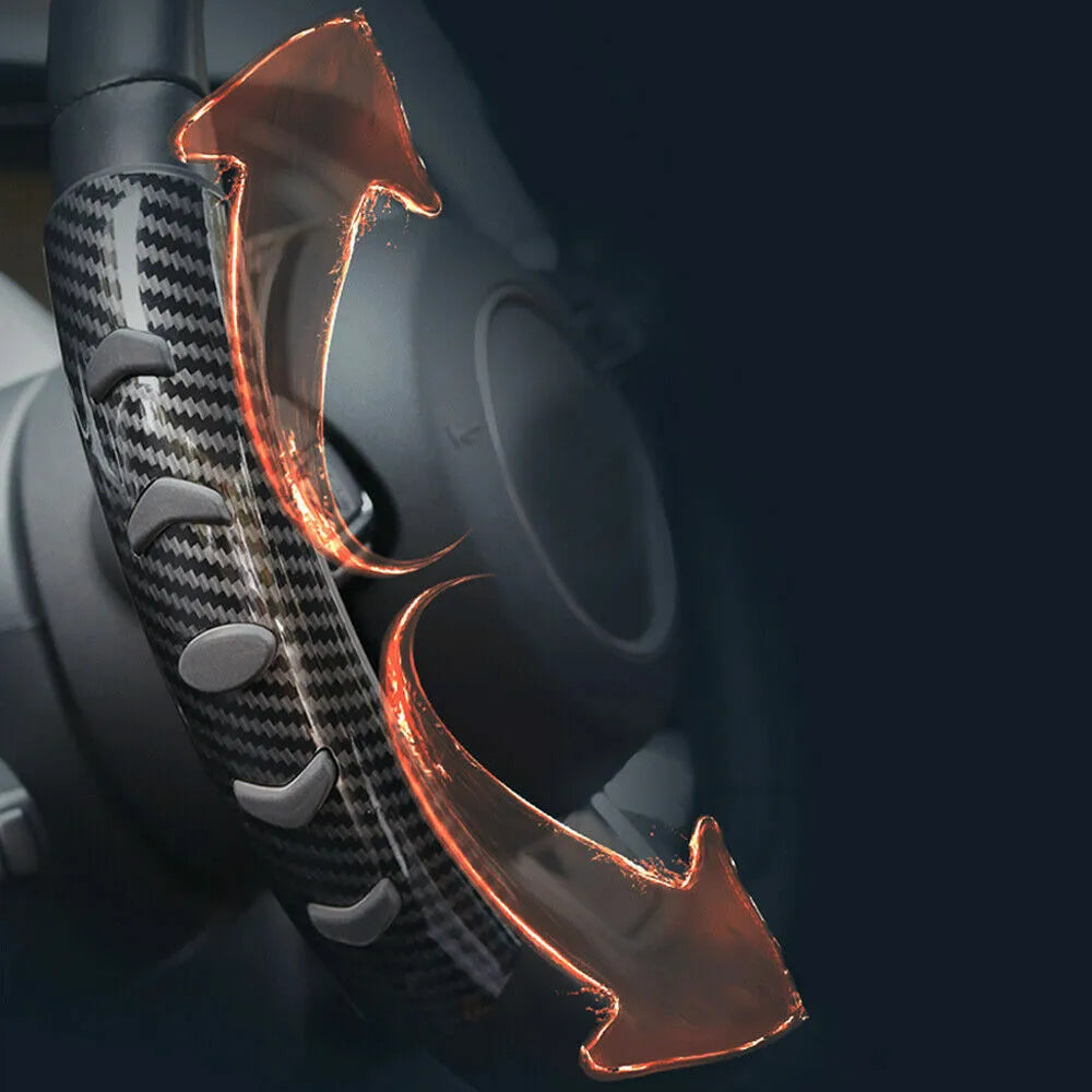 Carbon fibre black anti-skid steering wheel sleeve for 38cm diameter car wheels.
