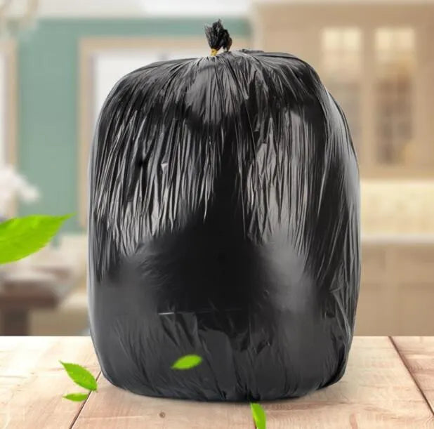 Roll of large black disposable kitchen bags with flat mouth opening, measuring 50cm by 60cm