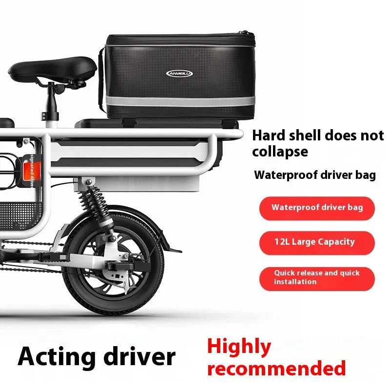 Black waterproof PU leather bicycle rack bag with 12 litre capacity for car backseat equipment transport