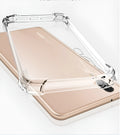 Transparent TPU phone case showing Huawei smartphone inside with visible ports and buttons