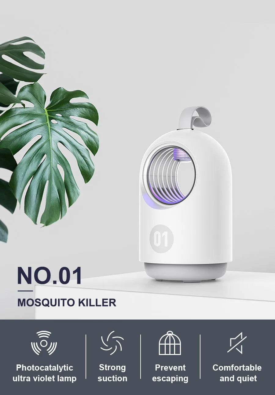 White and blue indoor mosquito killer lamp with UV light and silicone carrying handle
