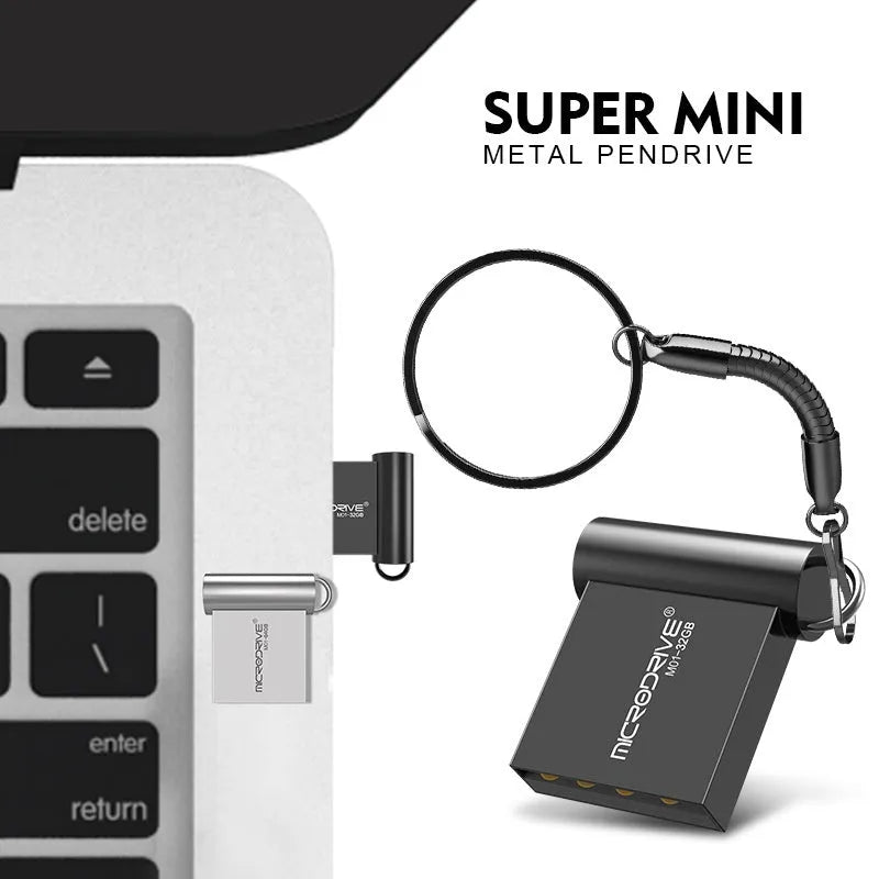 Mini metal USB flash drive in black and silver with USB 2.0 interface for plug and play storage
