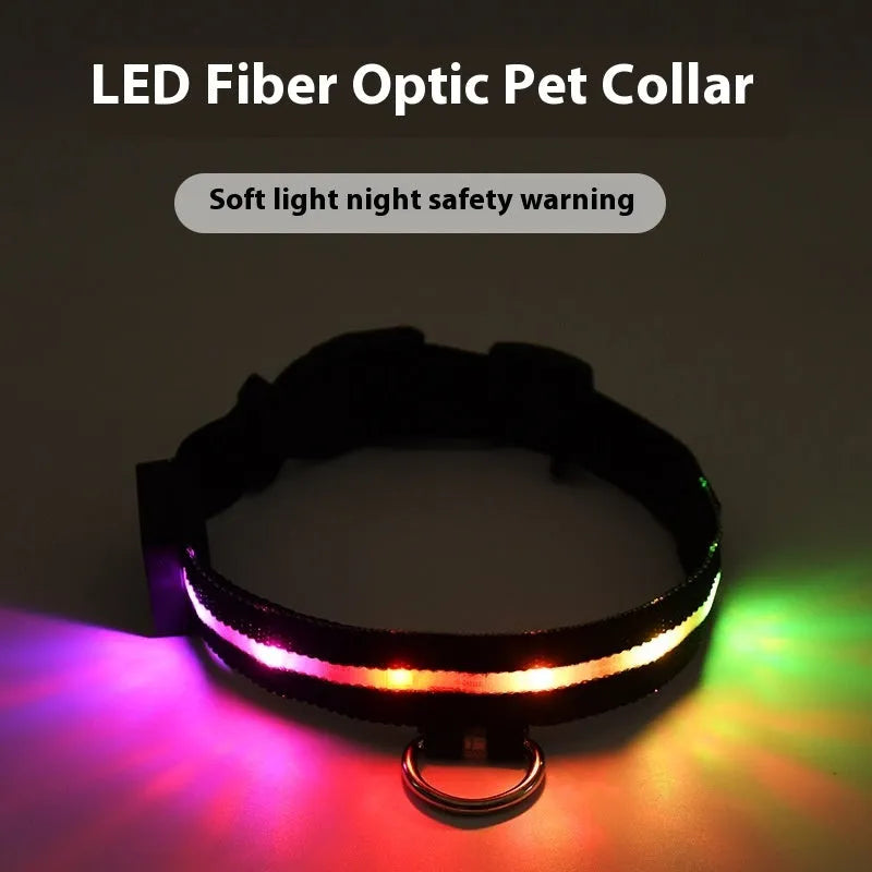 Black LED luminous dog collar with hand rope for night-time walking safety