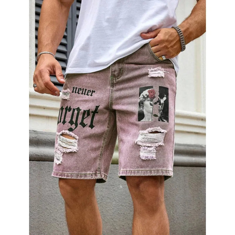 Men's letter printed Do The Old Cowboy shorts in khaki with double layer belt, side view on model