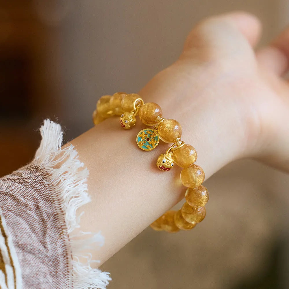 Handmade coloured glaze bracelet with gold foil swallowing gold beast pattern in seven colour options