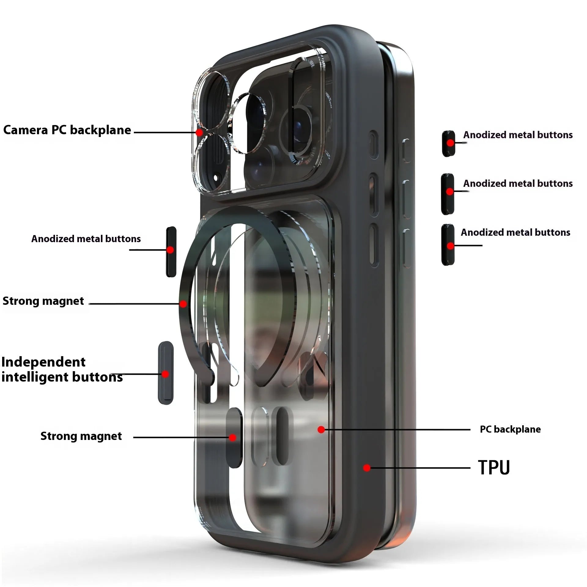 Two-in-one magnetic phone case for iPhone 17 Pro Max in black, showing shockproof construction.