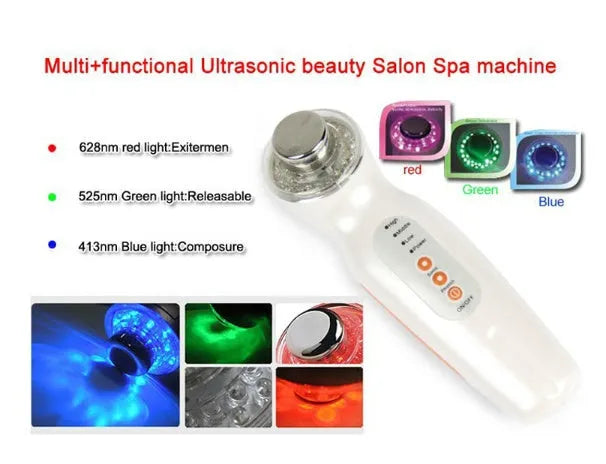 3MHz LED photon facial massager with 36 R/G/B light modes, 17.5cm handheld device for face and body