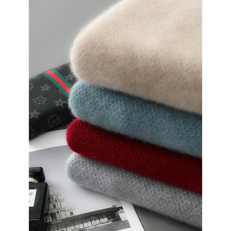 A plus-size slim-fit sheep wool sweater with a half zip and round neck, shown in Raw Velvet Camel colour.